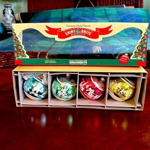 Christopher Radko, Shiny Bright multicolored glass ornaments. Box of 4.